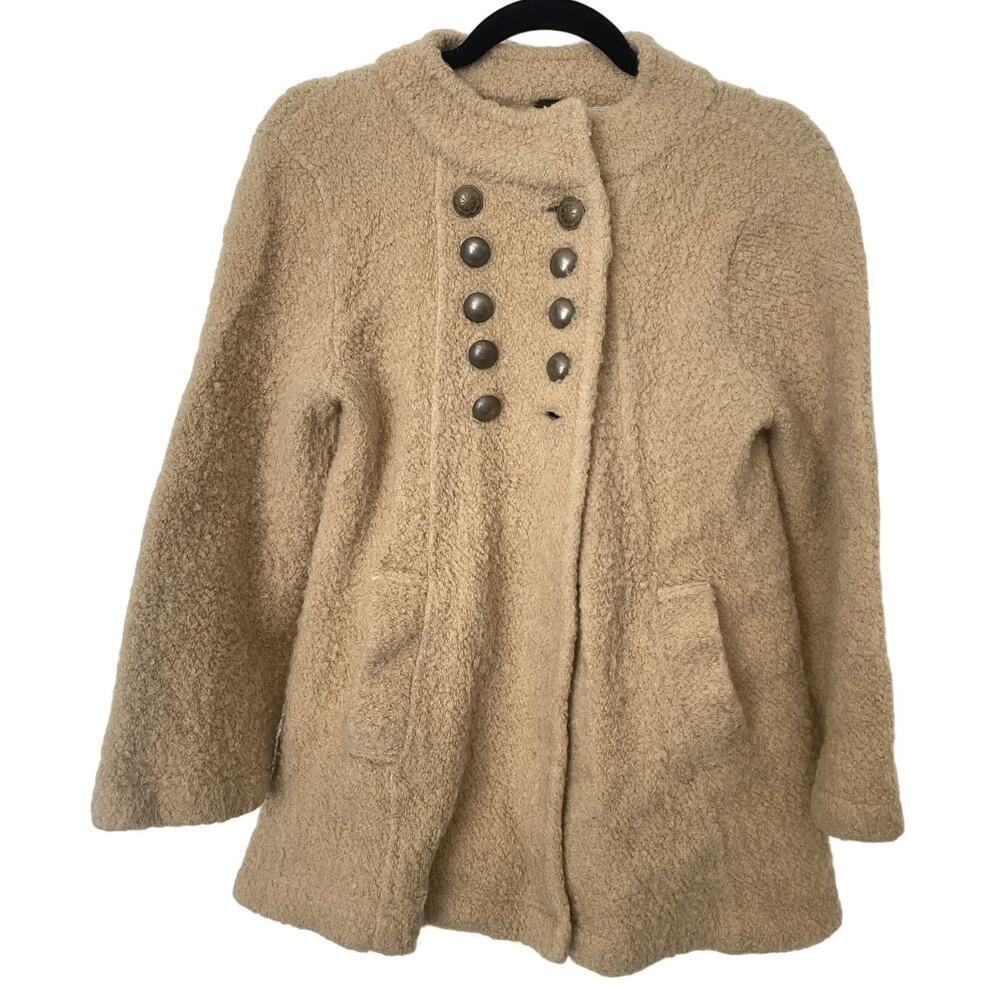 Wool Blend Tan Free People Military Sweater Coat - Size Medium-missing button